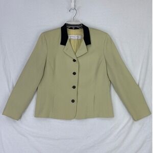 Garfield & Marks Petite Blazer Size 14, Light Green Jacket with Black Collar